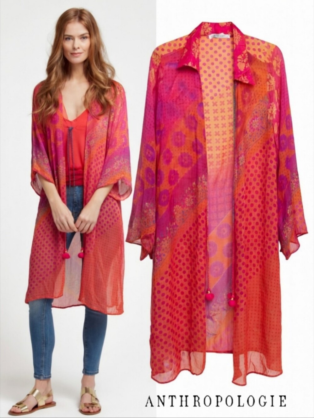 Silk Anthropologie Niki Tlanapan Sheer Boho Kimono/Duster